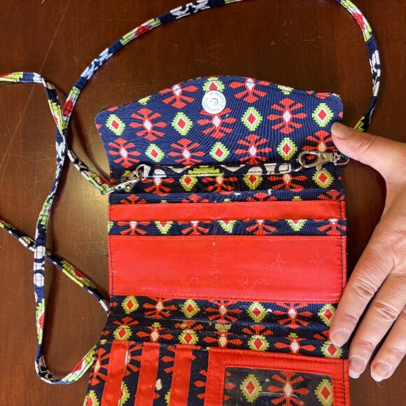 Vera Bradley Sunny Valley Crossbody Wallet Orange Navy Blue Quilted Bag - Picture 8 of 10